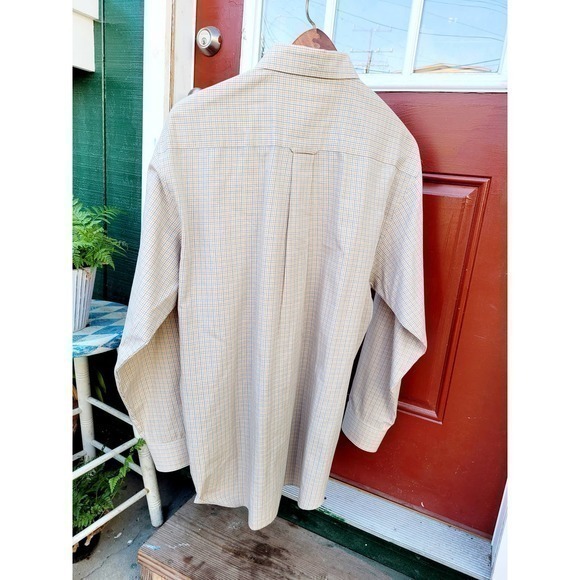 Ben Sherman Orange Blue Plaid, Long Sleeve Button Down Preppy Shirt - Picture 3 of 13